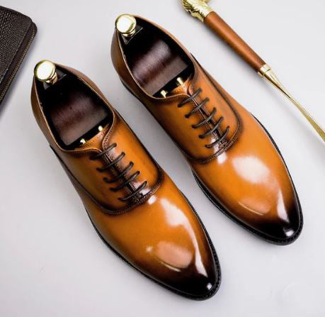 New Handmade Men’s Tan and Black Lace Up Formal Dress Business Shoes, Real Leather Office shoes