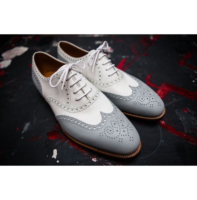 Handmade Men Tone Shoes, Gray And White 
