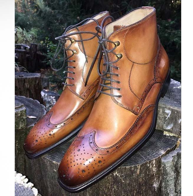 Men leather boot Men tan color lace up ankle boot Details about   Handmade Men Tan ankle boots