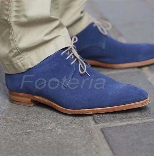 grain One night Much Handmade Men Blue Suede Leather Shoes, Lace Up Shoes For , Leather Shoes –  Footeria
