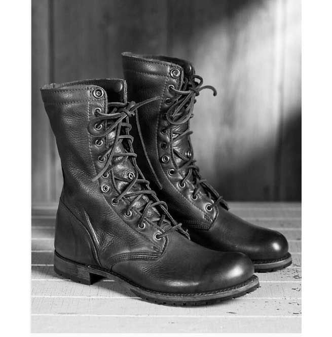 Men Black Combat Boots, Military Style 