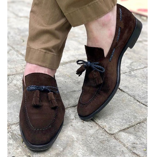 Men brown formal shoes dress shoes Handmade men fashion Tassels moccasins shoes