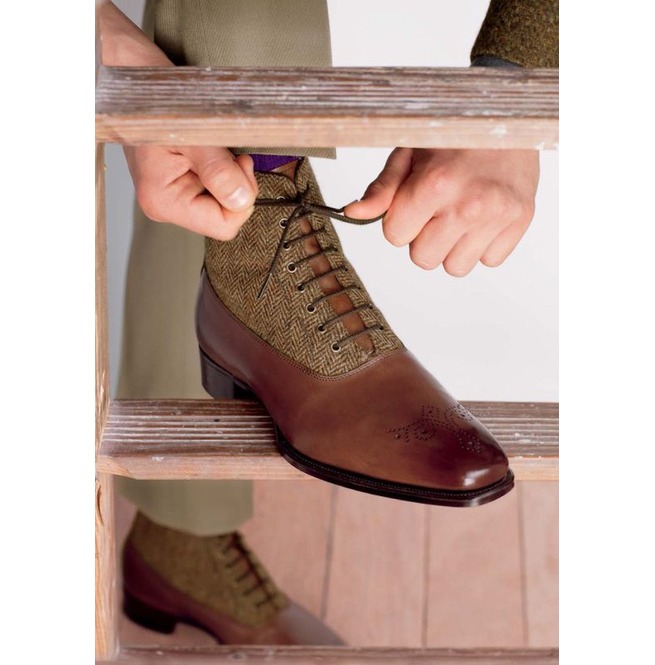 Handmade Men Leather Boots, Tweed 