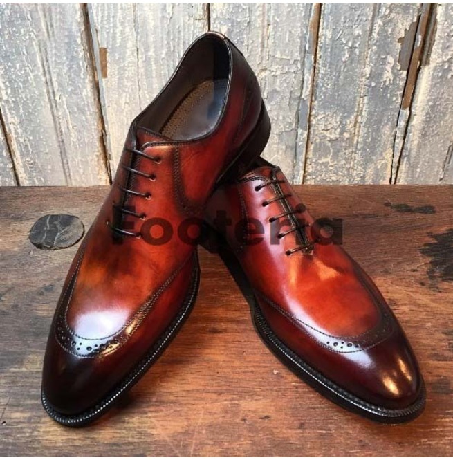 Handmade Men Leather Shoes, Brown Shaded Leather Shoe For