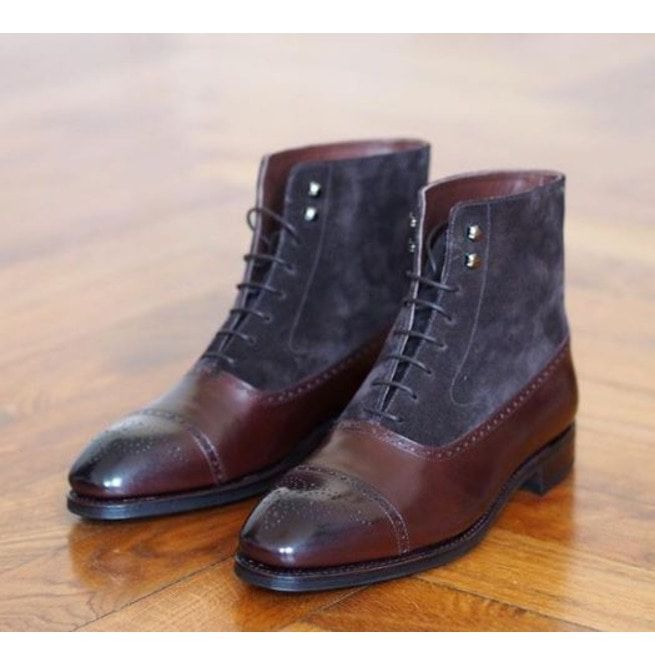 Handmade Men Two Tone Ankle Boots 