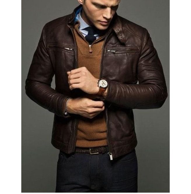 Mens Slim Fit Leather Jackets, Men Brown Leather Jacket, Leather Jacket –  Footeria