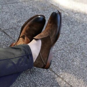 New Handmade Pure Brown Shaded Leather Ankle Strap Boots for Men/'s