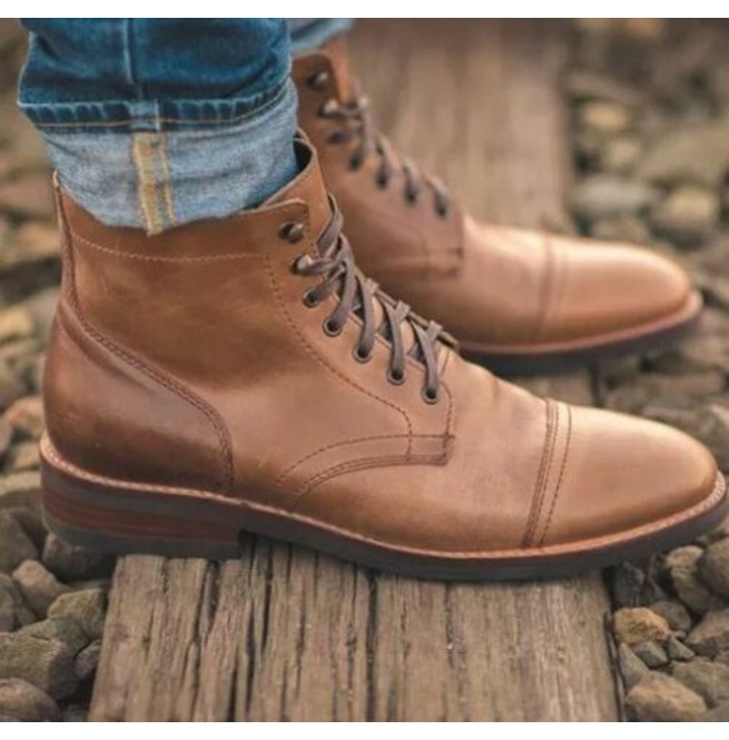 MEN TWO TONE BOOTS MEN TAN AND BLACK LACE UP PURE LEATHER CUSTOM MADE SHOES