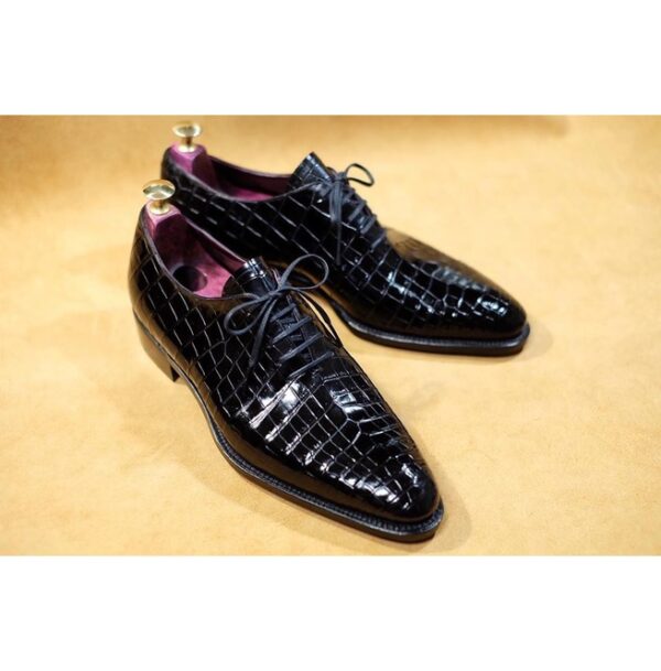 Handmade Mens Black Oxfords Dress Shoes, Black Crocodile Patterned ...