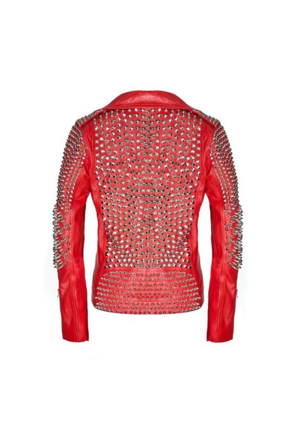 Women Red Studded Leather Jacket, Gothic Style Biker Jacket, Studded ...