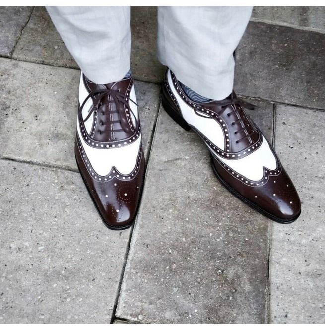 Details about  / Handmade Men/'s Leather Oxfords Two Tone Party Wear Wing Tip Brogues shoes