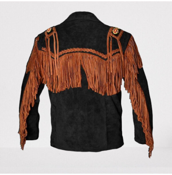 Men Black Suede Western Cowboy Jacket With Brown Fringes, Country ...